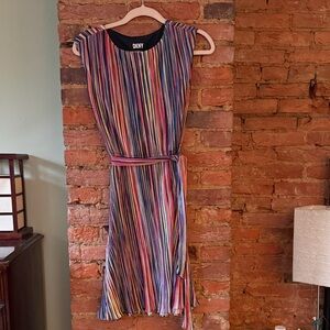 DKNY Vibrant Striped Rainbow Midi Dress